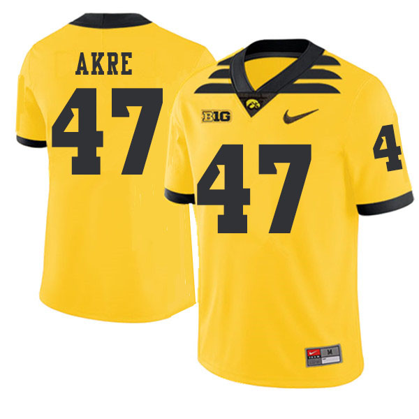2019 Men #47 Lane Akre Iowa Hawkeyes College Football Alternate Jerseys Sale-Gold - Click Image to Close